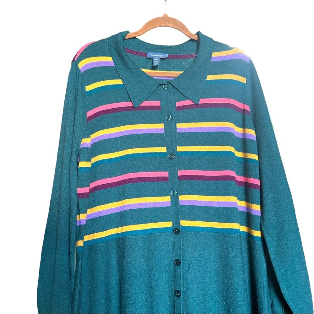 Modcloth Green Retro Stripe Sweater Dress 2X NWOT - Picture 3 of 5